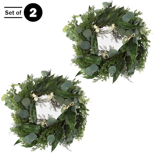 Pure Garden Artificial Wreath Set - Two 20-Inch Eucalyptus Wreaths for Spring, Summer or Fall Home Decor - Indoors or Covered Patio