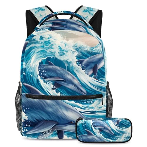 Cartables amusants motif baleine océanique grand volume avec trousse intégrée