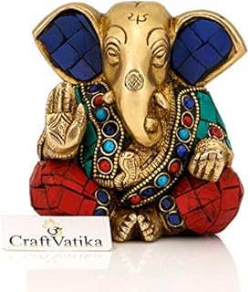 craftvatika Ganesh Statue Hindu Lord Elephant God Turquoise Brass Sculpture Ganpati Idol Decor Gift