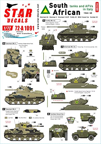 Star Decal 1/72 WWII South African Army Tank and AFV Sherman Mk.IIA Firefly VC Sherman Mk.V AOP M3A1 Scout Car Humber Plastic Model Decal SCSD72-A1091