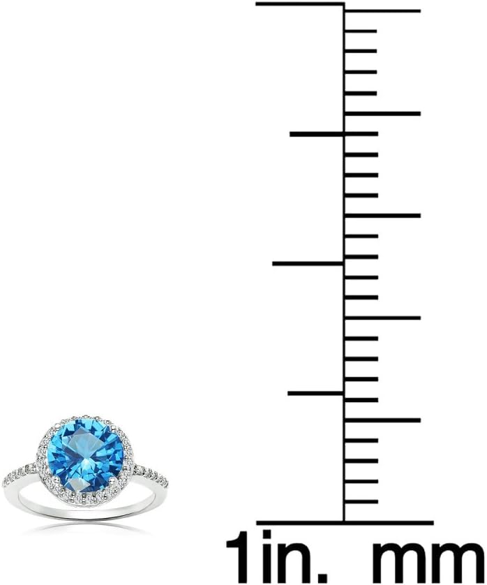 Ice Gems Sterling Silver Simulated Blue Topaz and Cubic Zirconia Round Halo Ring