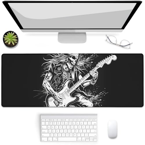 VANZEV Gaming Mouse Pad, Mouse Pad, Desk Mat, Non-Slip Rubber Base MousePads for Computers Laptop Office School Home Accessories Decor 31.5" x 11.8"，Rock Guitar Skull