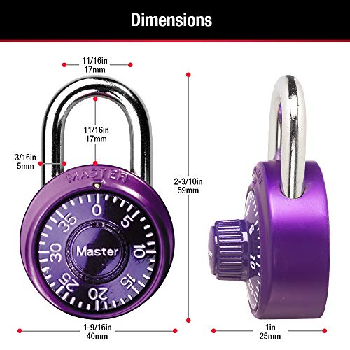 Master Lock Padlock, Mini Dial Combination Lock for Gym or School Lockers, Small Lock is 1-9/16 Inches Wide, Color Assortment Pack, (Pack of 3), 1533TRI by Master Lock - Image 6