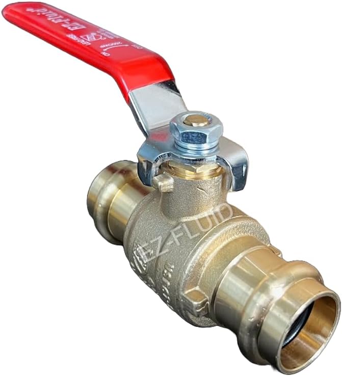 EZ-Fluid Plumbing 2" Press x Press Ball Valve Heavy Duty LF Brass Full Port Water Stop Shut Off Ball Valve,For Copper Tubing, Quarter Turn, Red Handle (1-Pc)