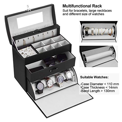 Homde Jewelry Display Box For Men Women Necklace Sunglasses Fully Locking With Watch Hanger Bracelet Holder Mirror #TOP2