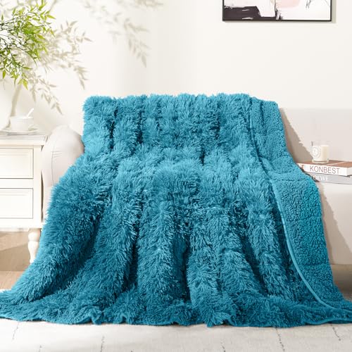 Product Image of the Cottonblue Weighted Blanket 15lbs, Faux Fur Sherpa Reversible Luxury Snugly Long Fur Heavy Blanket 48x72 inches,Warm Elegant Plush Sherpa Microfiber Blanket for Couch Bed Chair Photo Prop,Teal Green