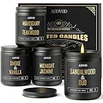 AOOVOO Scented Candles for Men - 4 Pack Candles for Home Scented, 36oz Soy Wax, 200 Hour Burn Time, Men Candle Set, Sandalwood Oud/Mahogany Teakwood/Smoke Vanilla/Jasmine Candle Set A