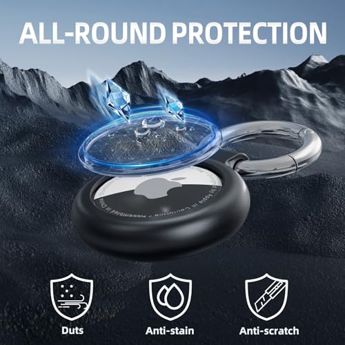 Inesore Hülle für Apple AirTag Anhänger, Wasserdichter Schlüsselanhänger & Carbonfaser-Optik für Air Tag, Kratzfeste Halterung für Haustierhalsband, Gepäckanhänger und Schlüsselbund (Schwarz) – Bild 5