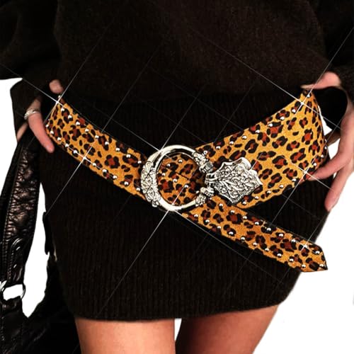 BODIY Leopard Wide Belt Chunky Belt Vintage Belts Leather Waist Accessories for Women