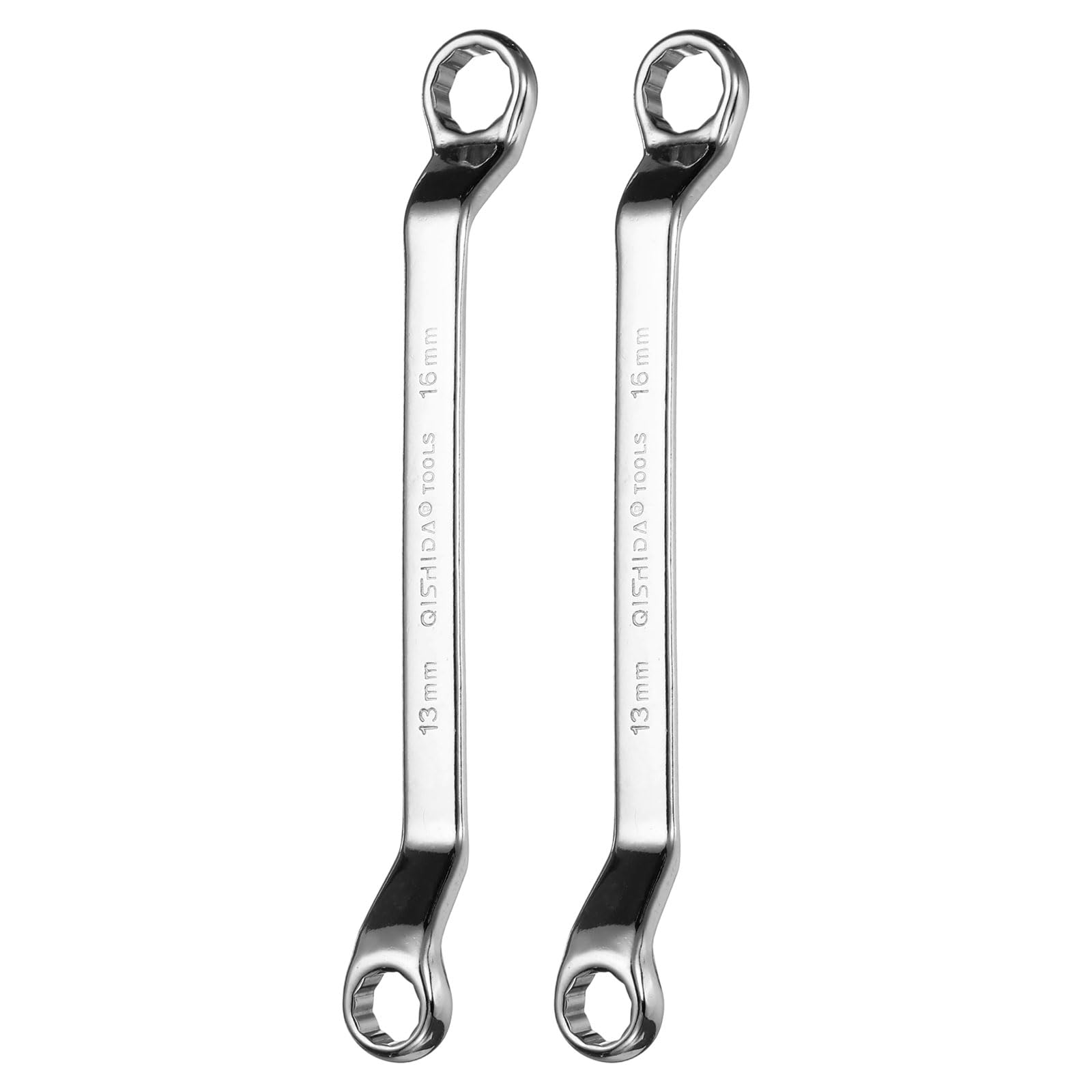 Juego de 2 Llaves de Caja acodadas de 45 Grados, 13 mm x 16 mm, métricas, de 12 Puntas, de Acero aleado Cromado Espejo, Llaves de Caja Dobles, Llave de Caja Torx de Grado Industrial, herr