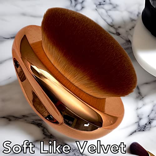 Foundation Brush Palm Makeup Brush Soft Kabuki Dome Shaped Face Body Spf Blush Bronzer Highlighter Blending Self-Tanner Buffing Liquid Powder Cream Streak-Free Cosmetic Application Rose Gold Mirror Finish (1Pc Rose Gold Brush) #TOP7