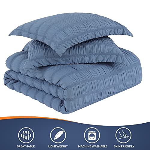 Walensee King Seersucker Comforter Set 100% Polyester Soft Washable Microfiber Bed Comforters With 2 Pillowshams, Lightweight Cozy Bedding Comforter Sets For All Season, 3 Pieces, 104"X90", Navy #TOP3