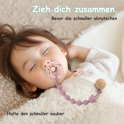 DOUUCO 3er-Pack Schnullerkette Aus Silikon, Schnullerkette Mädchen und Mit Namen Junge, Geeignet für Baby, Hält Schnuller Sauber, Weiche Flexible BPA Frei Langlebig–Hohe Robustheit Mandel Rose Flieder
