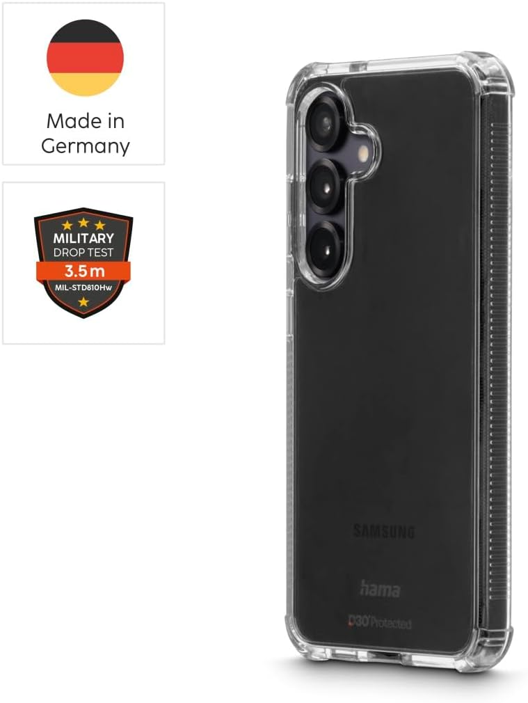 Hama Extreme Protect Mobile Phone Case for Samsung Galaxy S25 (Bumper D3O Licensed, Shockproof, Drop-Proof and Shatterproof, Transparent Case, Case for Inductive Charging) Transparent