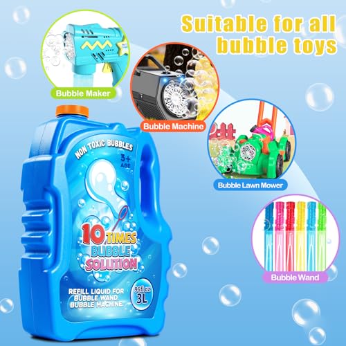 Bubble Refill Solution 96 Oz, Large Bottle 3L Concentrated Bubble Solution Kids Bubble Machine, Bubble Blower, Bubble Maker, Bubble Wand, Birthday Wedding Party Favors
