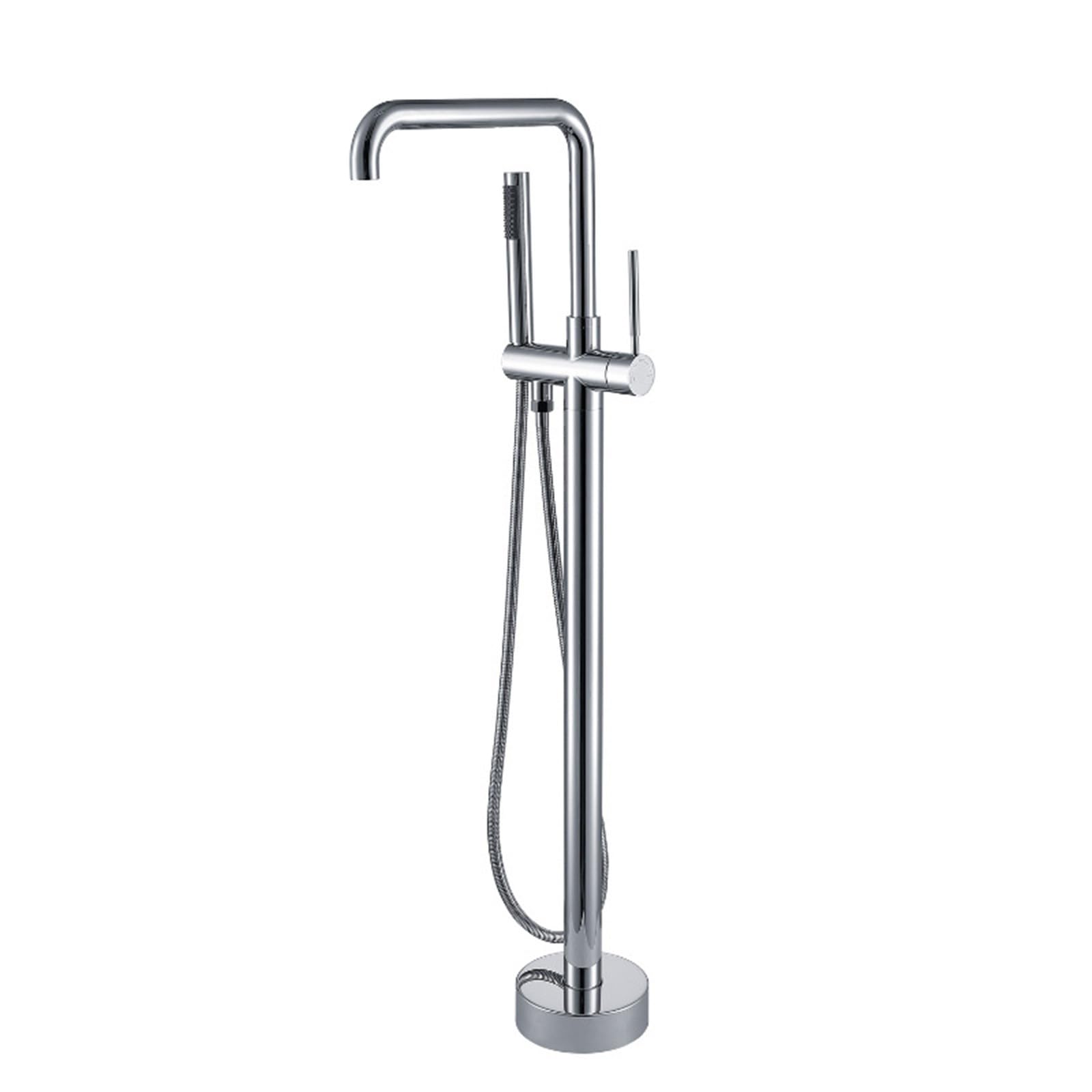 SWENEEN 304 Stainless Steel Freestanding Bathtub Faucet Floor Mount Tub Filler Single Handle With Handheld Shower Head High Flow Bathroom Mixing Tap,Chrome