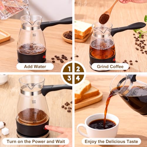 RANJIMA Elektrischer Türkischer Kaffeekocher 500ml, 220V Espressokocher Induktion Mit Griff, Glas Cezve für Türkischen Kaffee & Mokka, Türkischer Mokkakanne Kaffeekocher für Zuhause, Büro, Reisen