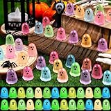132pcs Halloween Luminous Mini Ghosts Figures 6 Colours Glow in The Dark Miniature Resin Ghost Figurines to Hide Bulk Tiny Small Statue for Halloween Party Favors Micro Garden Dollhouse Decorations