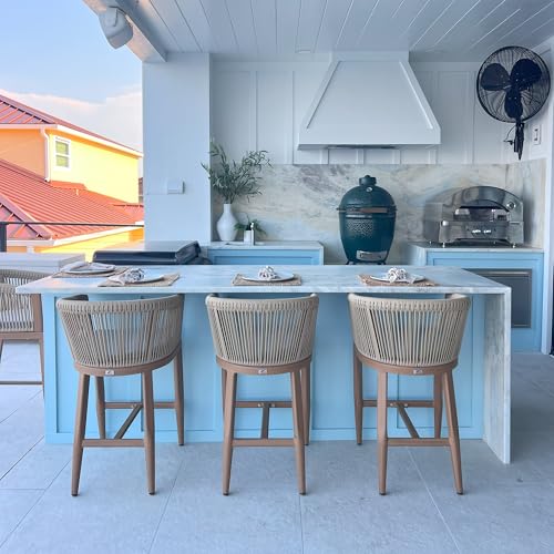 Image of PURPLE LEAF 4 PCS Counter Height Bar Stools Wicker with Cushion, Teak