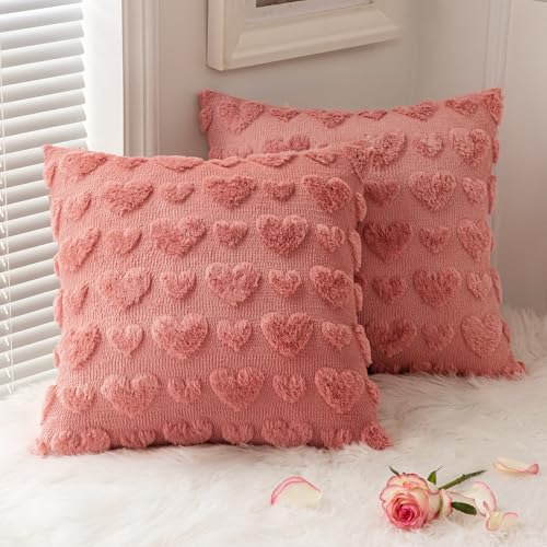 MIULEE Valentines Pillow Covers 20x20 Inch Set of 2 Coral Red Heart