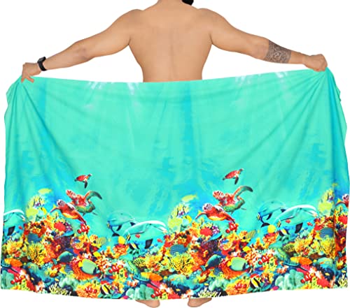 La Leela Men's Standard Swimsuits Sarong Pareo Beach Wrap One Size Cyan, Aquarium #TOP3