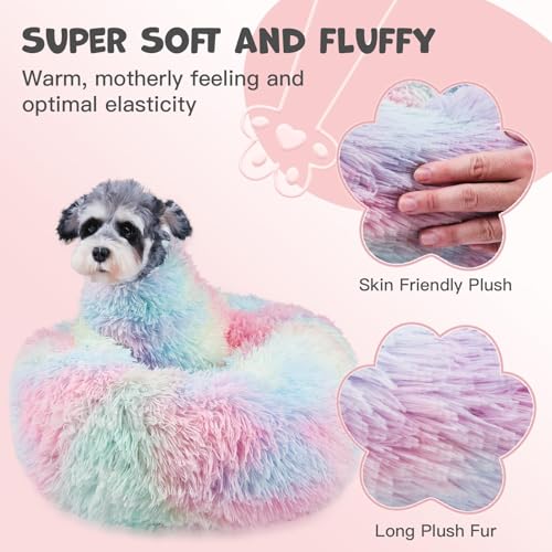 Image of Himax Small Dog Bed, Fluffy Dog Bed with Blanket Attached, Cat Bed Washable, Multi-Colored (20 inch /26 inch /35 inch)