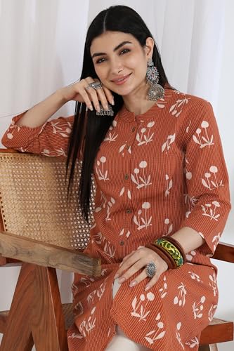 Image of MIRCHI FASHION Pure Cotton Kurti for Women | A-Line Kantha Work Printed Kurta for Woman | Ethnic Wear for Office & Daily Use (Single Piece)