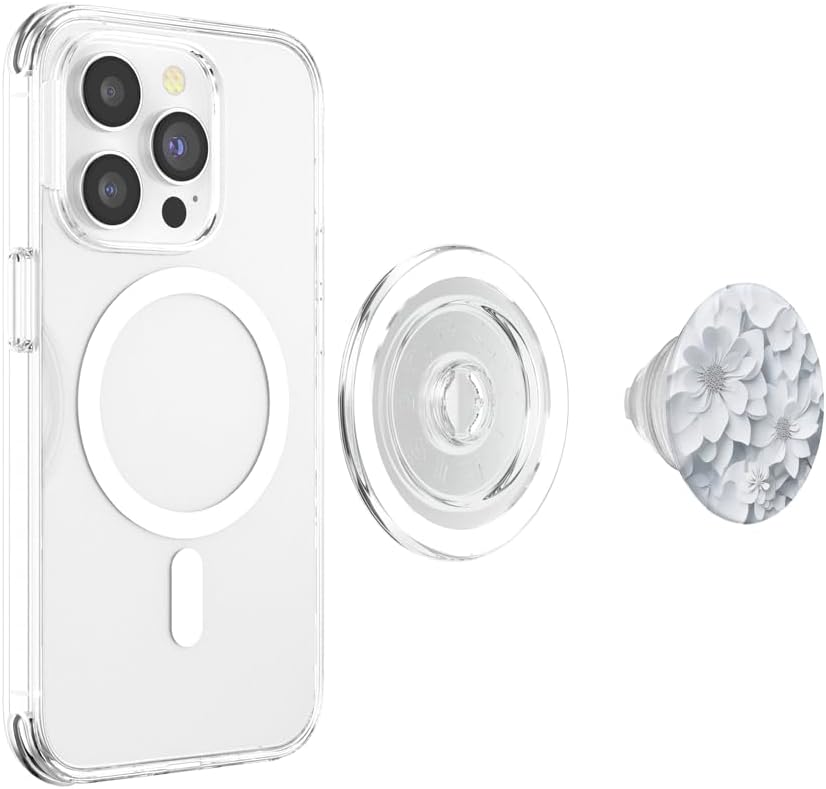 Pressed Flower Phone Grip Holders White Flowers Blanc Floral PopSockets PopGrip for MagSafe