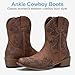 Jeossy Women's Cowboy Boots, Brown Cowgirl Ankle Western Booties with Square Toe Low Heel, Short Comfortable 9805 Boot with Zipper Size 8(DJY9805 Brown 08)