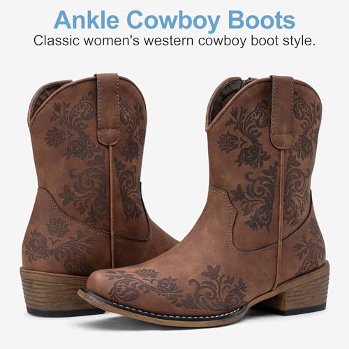 Jeossy Women's Cowboy Boots Short Cowgirl Ankle Boots Western 9805 Booties Square Toe with Zipper 5