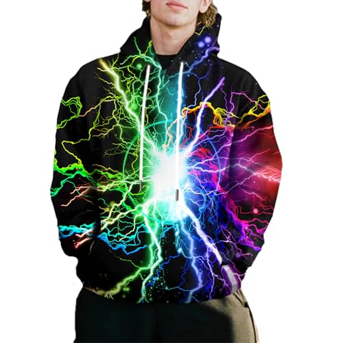 EOWJEED Hoodies for Men Women Graphic Printed Hooded Pullover Colorful Hoody Unisex Cool Sweaters, X-Large