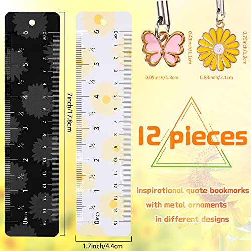 12 Pieces Unicorn And Rainbow Theme Bookmarks Sunflower Theme Bookmarks With 12 Pieces Metal Charms, Inspirational Quotes Bookmarker Page Markers 100Th Day Of School Gift For Kid Adult (Sunflower) #TOP1