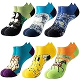 SIMIWALI Colorful Fun Art Ankle Socks for Men Women Teens Mothers Day Gifts Famous Painting Mona Lisa Starry Night Novelty Funny Casual Combed Cotton Low Cut Socks Funky Cool Silly Goofy Daily Wear
