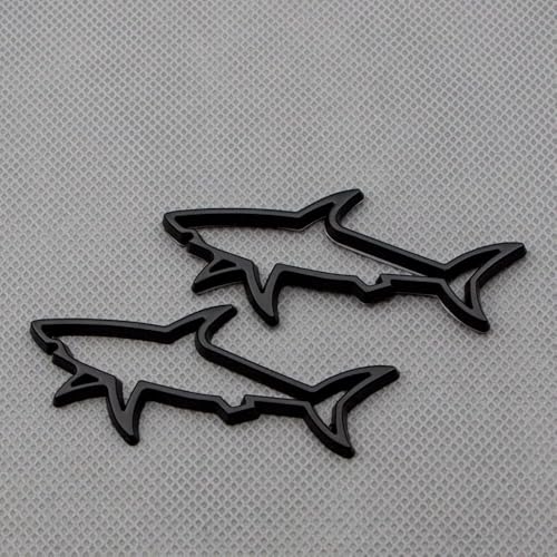 Image of 2pcs Metal Hollow Shark Logo Side Wing Door Fish Car Rear Lid Trunk Badge 3D Sticker Emblem (Matte Black)