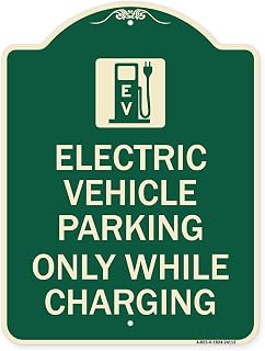 SignMission Designer Series Sign - Electric Vehicle Parking, Only While Charging with Graphic | Green & Tan 18" x 24" Heavy-Gauge Aluminum Architectural Sign | Made in The USA