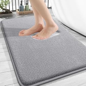 OLANLY Thick Memory Foam Bath Mat Rug 30×20, Extra Soft Absorbent Bathroom Rugs, Quick Dry Bath Mats, Non-Slip, Machine Washable Carpet for Bathroom, Tub and Shower, Home Decor Accessories, Grey