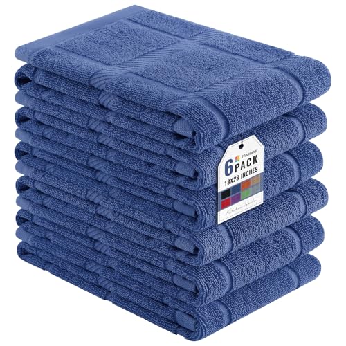 Homaxy 100% Cotton Kitchen Towels 18"x28", 6 Pack Dish Towels, Navy Blue | Large 380 GSM Soft and Absorbent Kitchen Hand Towels with Terry Grid Design, Utility Tea Towel Set with Hanging Loop