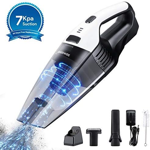 Deenkee Cleaner Hand Vac with 7 Kpa Suction, 14.8V Li-ion, Quick Charge Wet & Dry Handheld Vacuum Cordless for Home and Car Cleaning (Battery Detachable), 15.8in2.8in, Grey-White