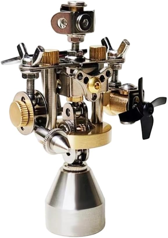 Solar Powered Balancing Rotating Robot, Steampunk Metal STEM Desktop Decor