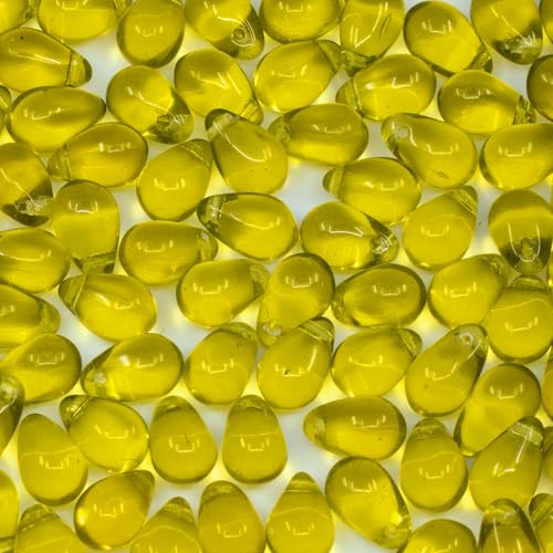 Czech 50-Piece Glass Beads, 6x9mm, Teardrop Algae Transparent Yellow Green