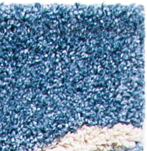 Image of Super Ultra Modern Soft Shaggy Handcrafted Anti-Skid Silk Touch Carpet, Size 5x7 Feet, Color Blue & Ivory