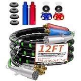 PlugSaf 12FT 3 in 1 Trailer Air Line Hose Kit Assembly with Gladhands, Handles, Seals, 7 Way ABS Electrical Power Cable Airline Hose Wrap for Semi Trucks Trailer Tractor