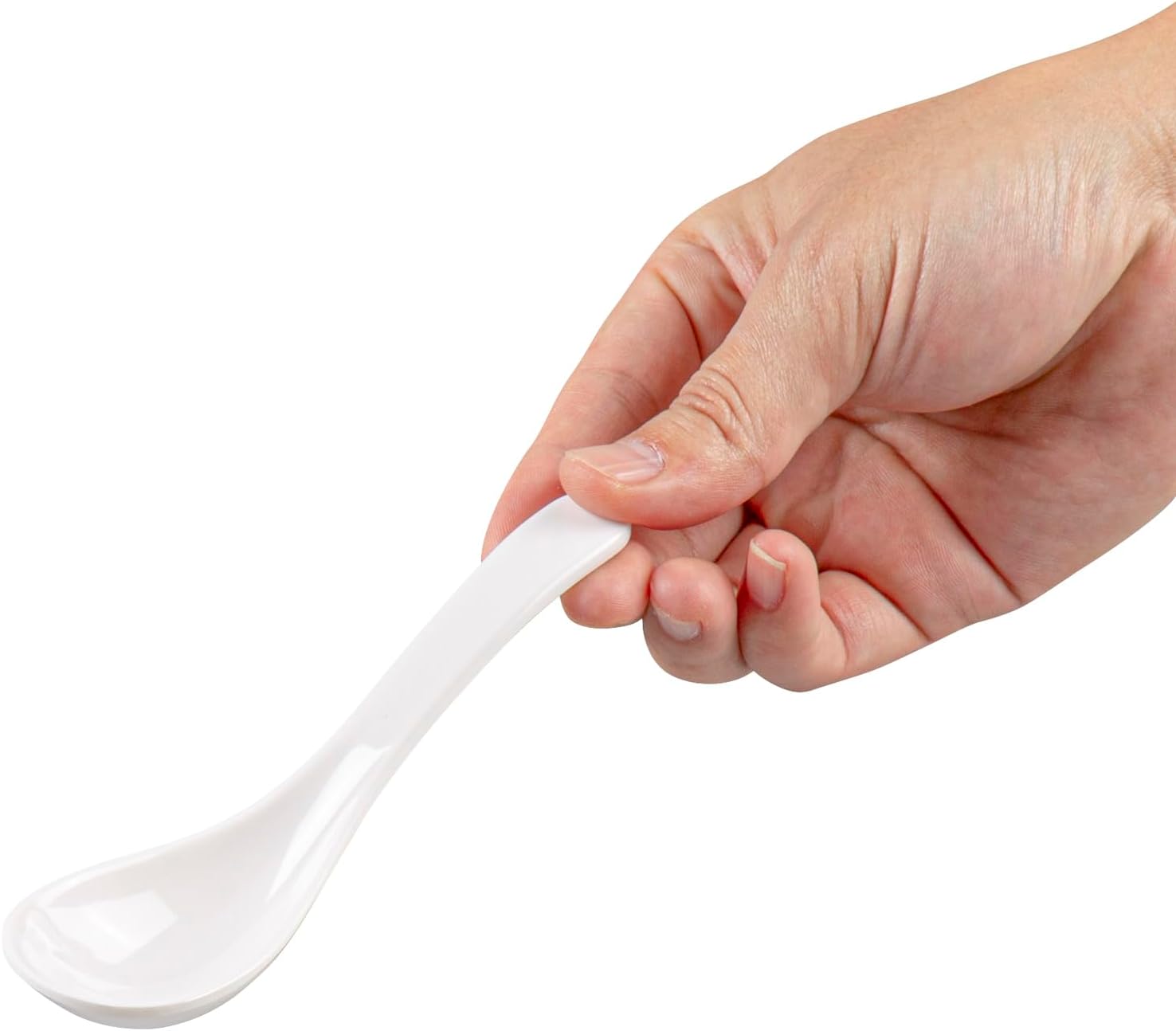 Restaurantware-Voga Asian Soup Spoon, 10 Dishwashable Ramen Spoons - Japanese Design, Shatterproof, White Melamine Chinese Soup Spoons, No Scratch, For Pho, Miso, Wonton, Or Noodle