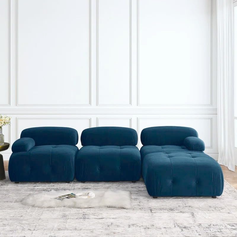 Modular Sectional Sofa L Shape Sofa 4 Seater Sofa Ottoman Bench As Seating for Living Room Hotels & Offices (Navy Blue)