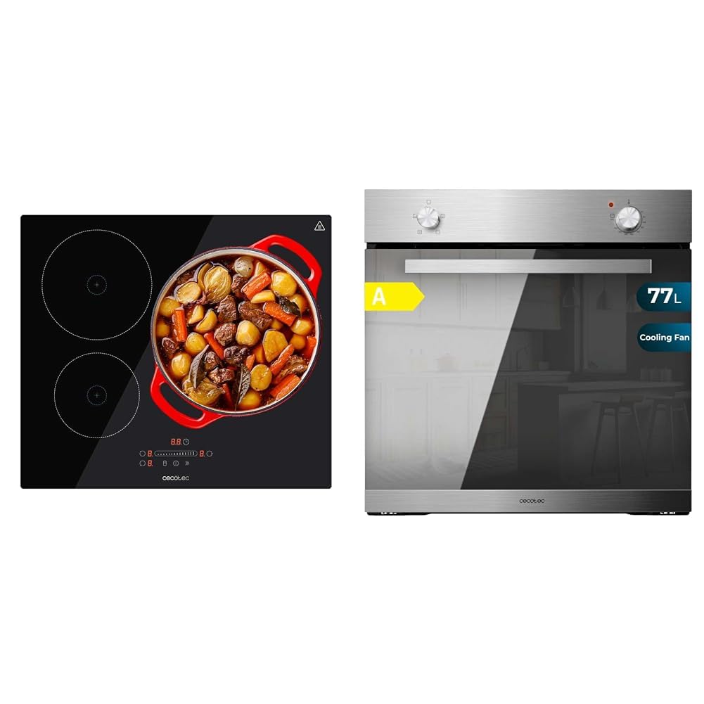 Cecotec Bolero Squad I 3001 Induction Hob 3 Burners Maximum Power 7400W in 9 Levels & Built-in Oven Bolero Hexa C126000 Mirror A 2800 W, 77 L Capacity, 4 Functions