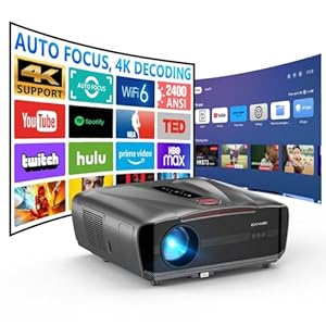 Tageslicht Beamer 2400ANSI Ultra HD 4K HDR10+ Tagsüber Smart Projektor mit Tof Autofocus HDMI eARC/CEC WiFi6 Bluetooth5.4 40W DB Audio WLAN Beamer für Heimkino Gaming Decke