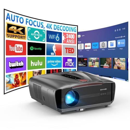 Tageslicht Beamer 2400ANSI Ultra HD 4K HDR10 Tagsüber Smart Projektor mit Tof Autofocus HDMI eARC/CEC WiFi6 Bluetooth5.4 40W DB Audio WLAN Beamer für Heimkino Gaming Decken