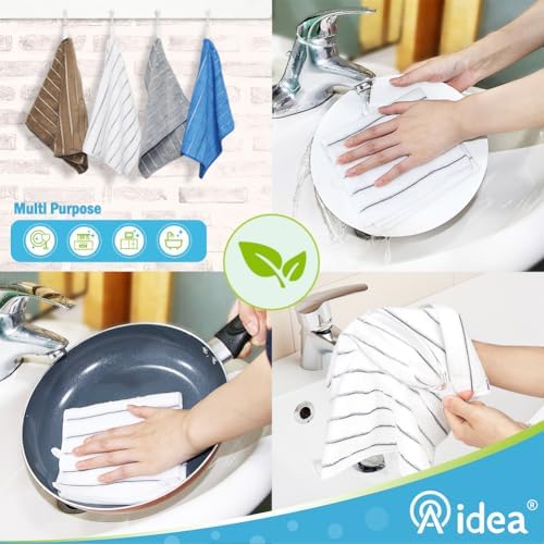 AIDEA Microfiber Dishcloth Kitchen Towels 12”x12”, Super Soft and Absorbent-8 Pack, Multi-Purpose Dish Towels for Home, Kitchen-Grey/White - 5
