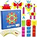 KanCai 155 Pcs Blocchi di Legno Set Puzzle di Forma Geometrica Classico Grafico educativo Tangram Montessori Giocattoli con 24 Pezzi di Carte di Design per Bambini