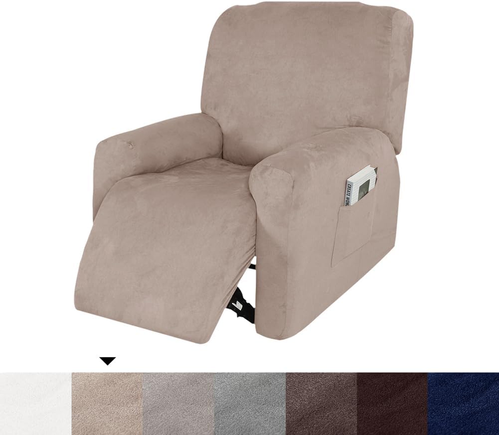 AUNMAS Recliner Cover, Stretch Reclining Chair Cover with Side Pocket Recliner Sofa Slipcover Furniture Protector for Dogs Cats Only Cover